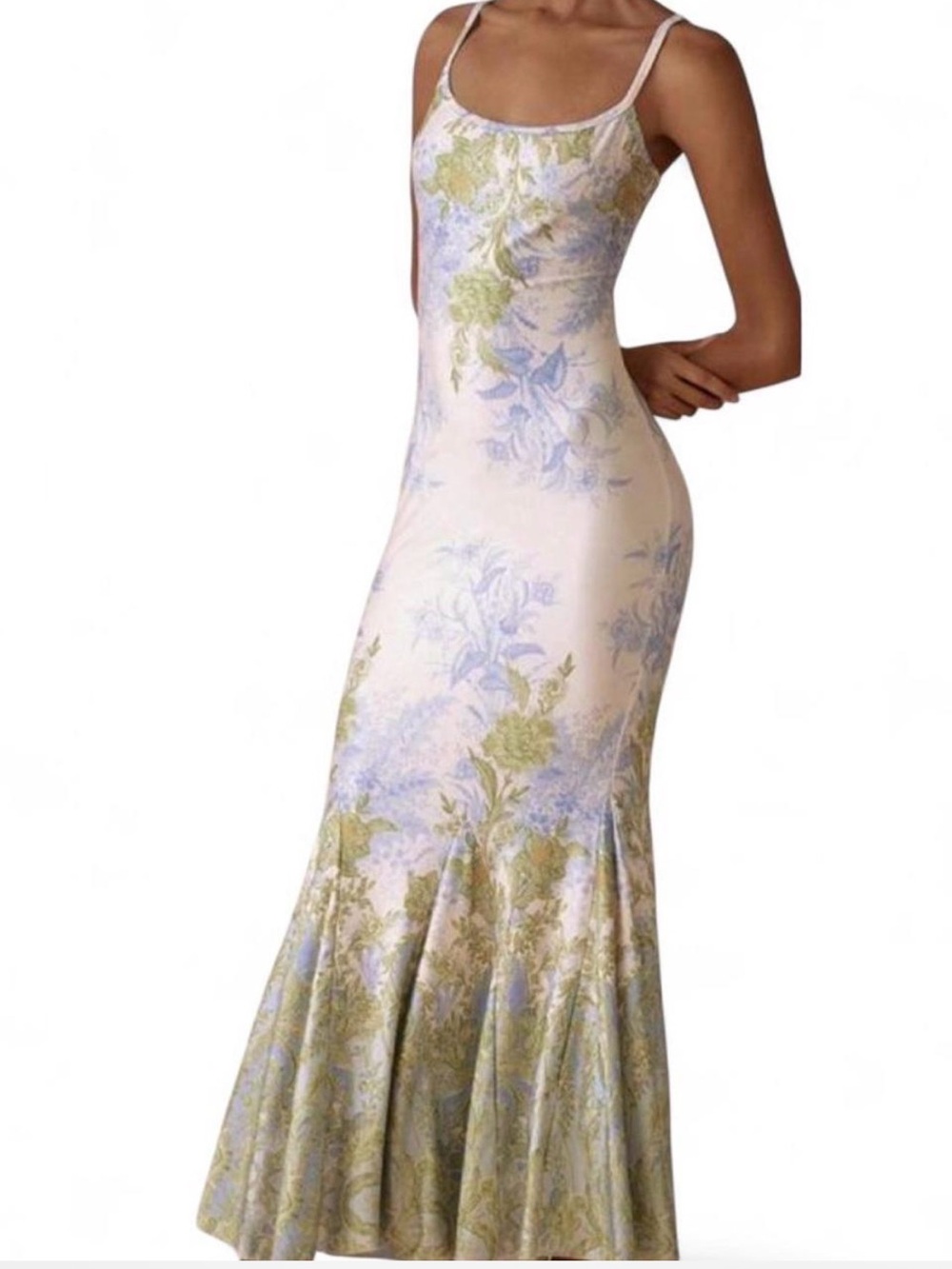 Floral Slip Maxi Dress in Cream and Pastel Blue